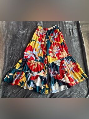 True Destinations Resort Wear Flare Pants Beach Palm Trees Coverup Size L EUC